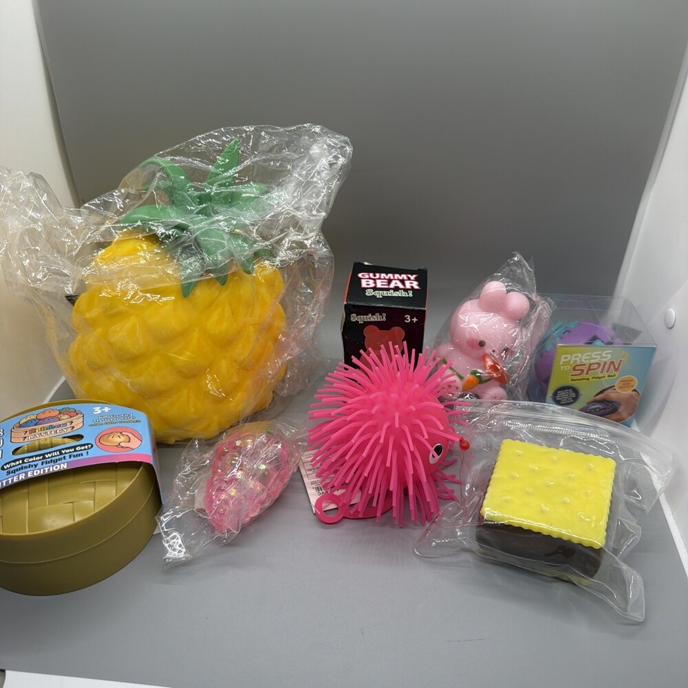 8pc Viral Sensory Fidget Toy Bundle New Glitter Dumpling Jumbo Pineapple Squishy